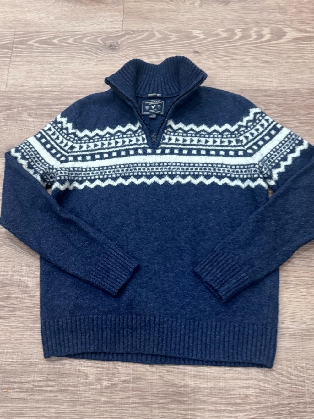 American Eagle Outfitters Navy Fair Isle Quarter Zip Sweater